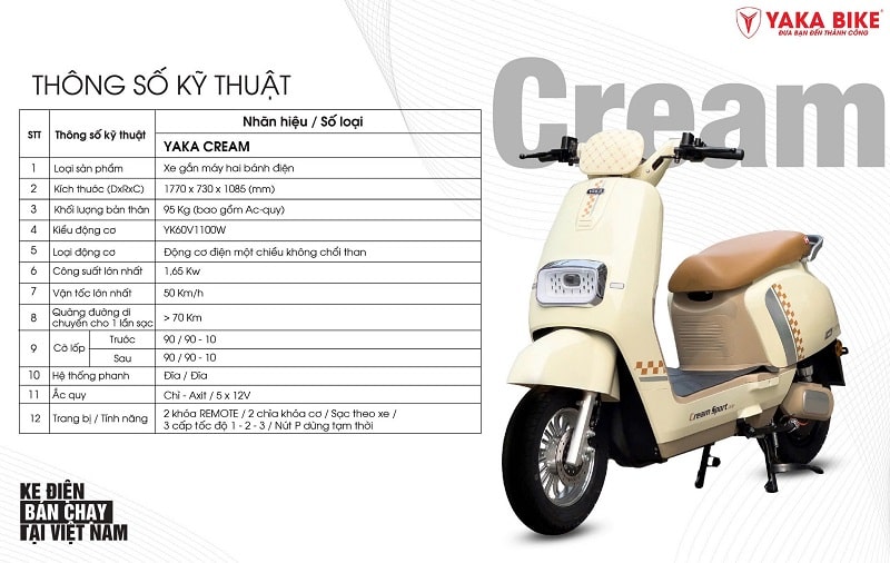 Thông Số Kỹ Thuật Xe Máy Điện Yaka Cream
